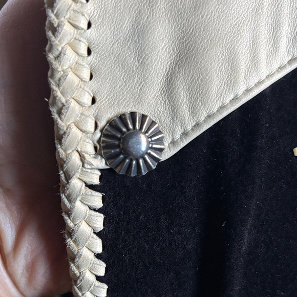 Vintage Star-Studded Black and Cream Fringe Jacket by REN Ellis renegade - Picture 6 of 10